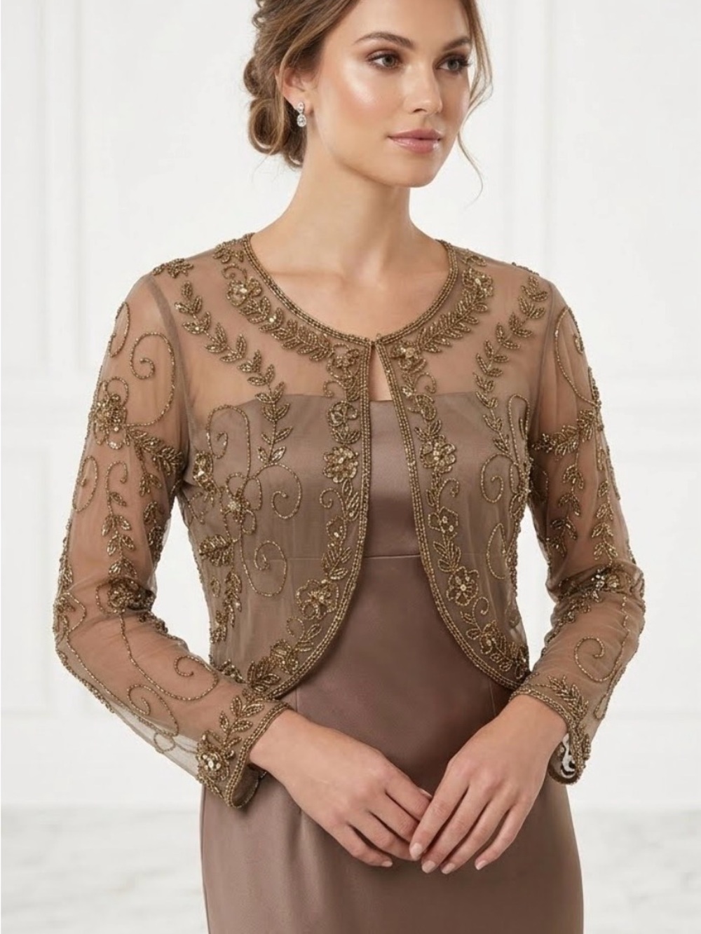 Pisarro Nights Embellished Taupe Beaded jacket
